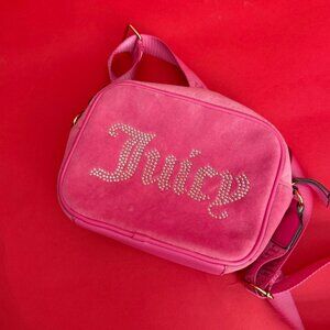Juicy Couture Pink Velour Crossbody Bag – Rhinestone Logo – Y2K Icon Mini Bag